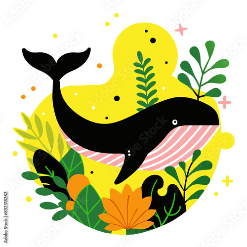 Whimsical Ocean Friend Marine Life Illustrations Blue Whale (ID: 832318262)