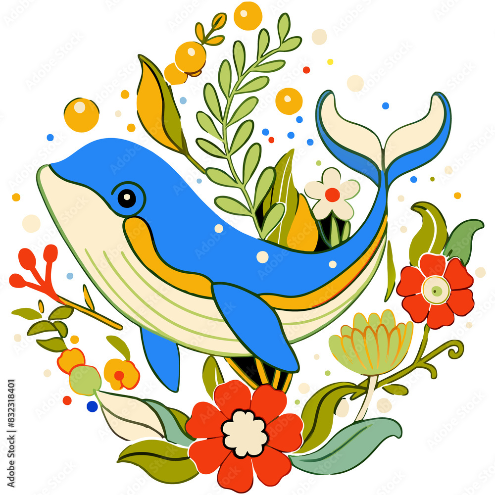 Fototapeta premium Whimsical Ocean Friend Marine Life Illustrations Blue Whale