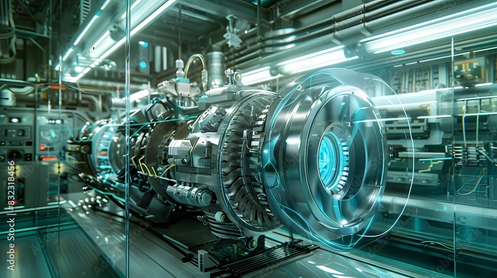 In the heart of a sleek laboratory, a high-tech engine hums to life, surrounded by a team of engineers, symbolizing the pinnacle of innovation and precision In the heart of a sleek laboratory, a high-tech engine hums to life, surrounded by a team of engineers, symbolizing the pinnacle of innovation and precision