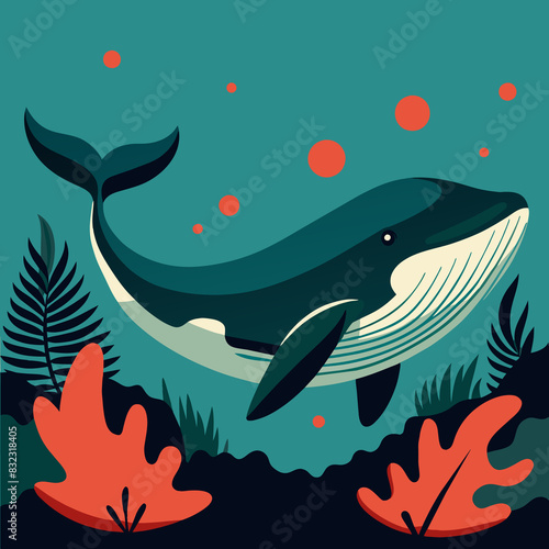 Whimsical Ocean Friend Marine Life Illustrations Blue Whale (ID: 832318405)