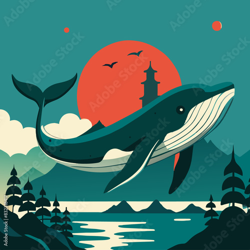 Whimsical Ocean Friend Marine Life Illustrations Blue Whale (ID: 832318417)