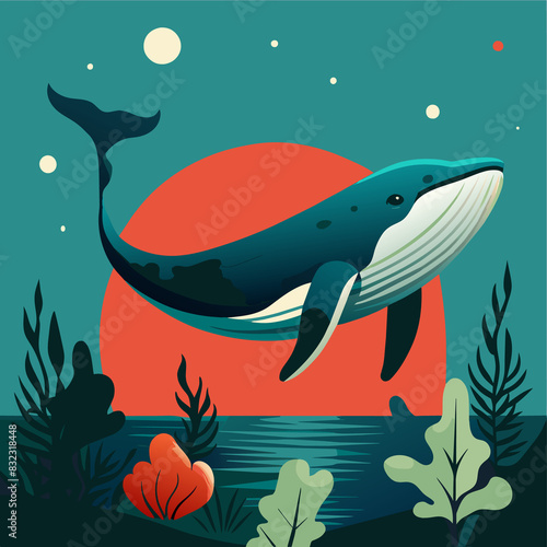 Whimsical Ocean Friend Marine Life Illustrations Blue Whale (ID: 832318448)