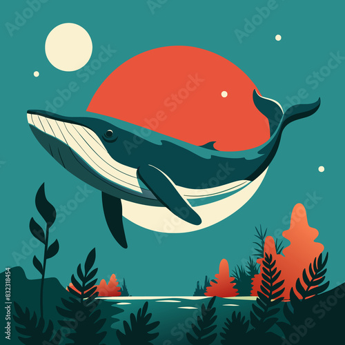 Whimsical Ocean Friend Marine Life Illustrations Blue Whale (ID: 832318454)