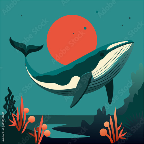 Whimsical Ocean Friend Marine Life Illustrations Blue Whale (ID: 832318463)