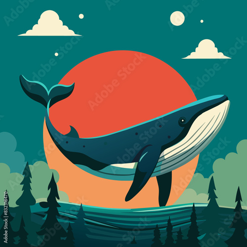 Whimsical Ocean Friend Marine Life Illustrations Blue Whale (ID: 832318470)