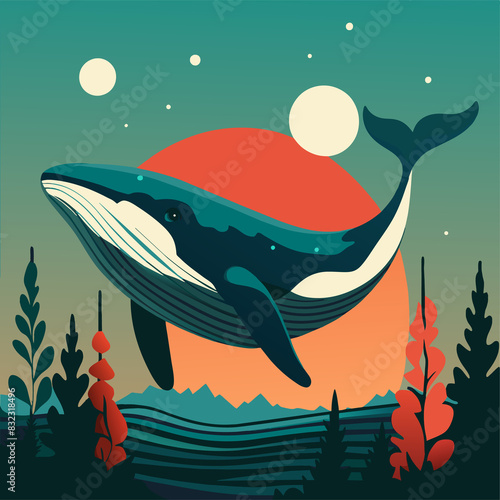 Whimsical Ocean Friend Marine Life Illustrations Blue Whale (ID: 832318496)