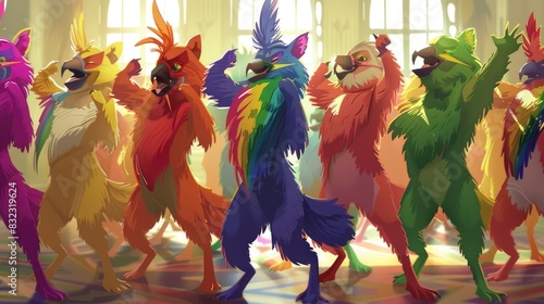 Animated animals perform a dance routine to celebrate Pride Month, each wearing a different color of the rainbow photo