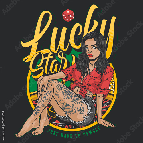 Casino woman colorful vintage flyer