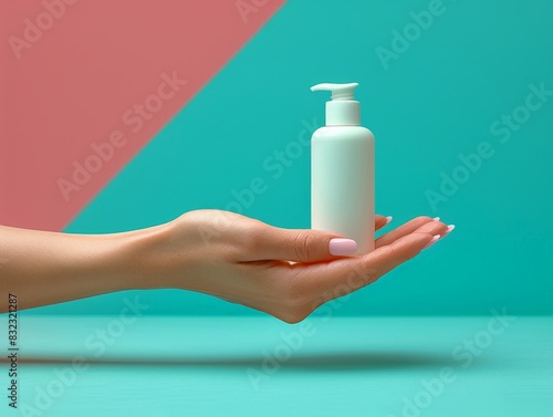 A side view of a person applying lotion to their hands, with a simple, uncluttered background. The minimalist setting focuses on the nurturing aspect of self-care and personal health.