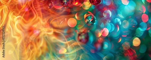 A lively abstract background with swirling festive colors.