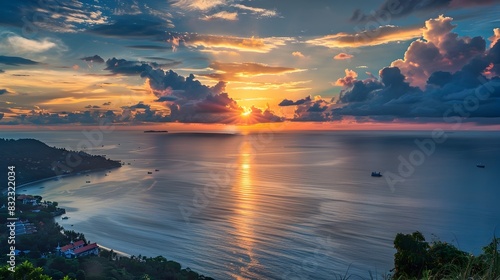 Magnificent Sunset over Tranquil Andaman Sea from Phuket s Coastline photo