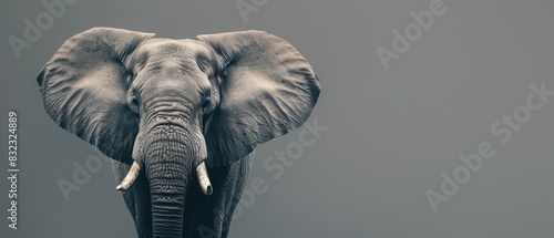 Gentle elephant with copyspace on a grey background photo