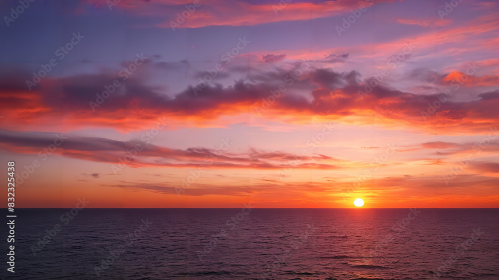 Vibrant sunset over tranquil ocean horizon