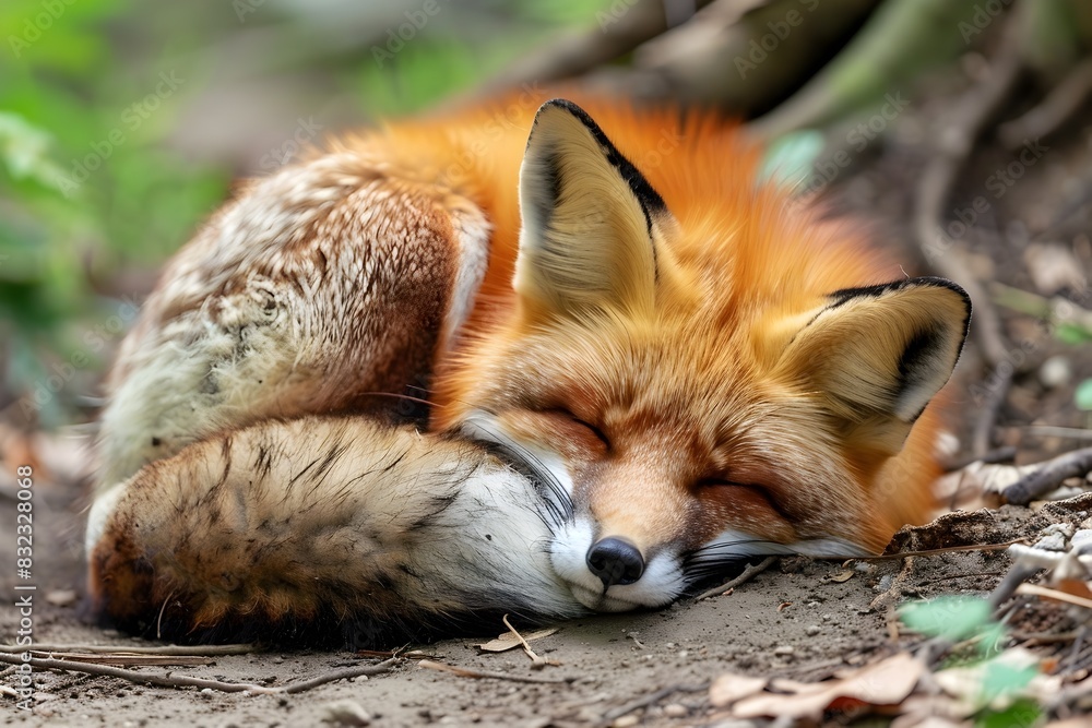 Adorable Slumbering Fox Curled Up in Peaceful Forest Setting Adorable Slumbering Fox Curled Up in Peaceful Forest Setting