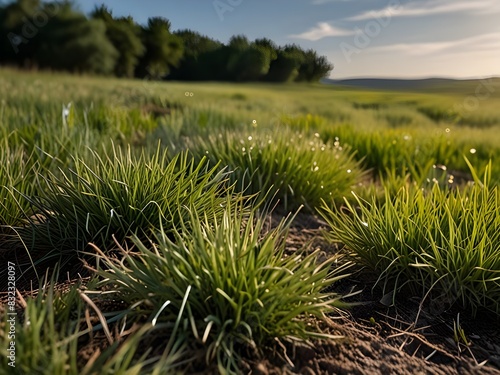 Growth of buffalo grass, a native prairie grass, known for its drought resistance and less frequent mowing needs photo