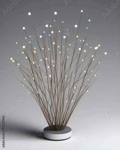 Modern LED Light Sculpture With White and Yellow Lights in Grey Minimalist Setting