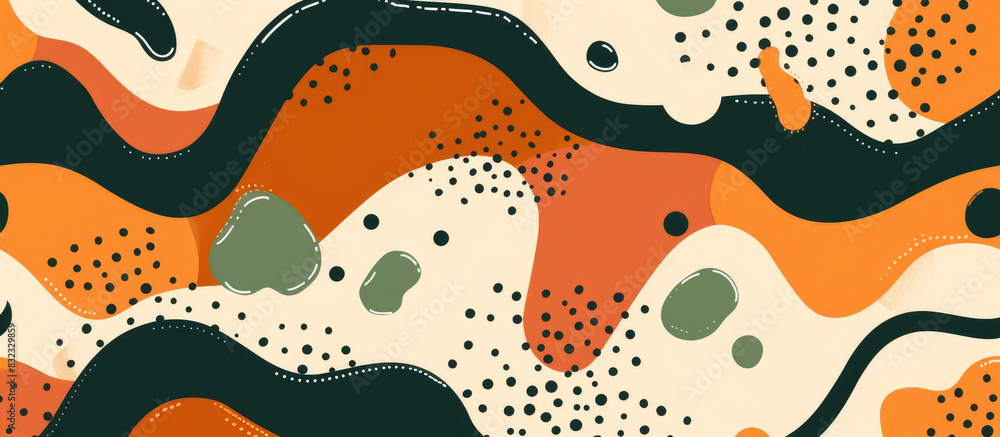 Abstract background with simple shapes and lines in the style of terracotta, beige and green, earthy colors, patterns, dots, waves Abstract background with simple shapes and lines in the style of terracotta, beige and green, earthy colors, patterns, dots, waves