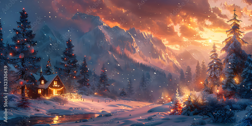 Winter Wonderland Watercolor: Cozy Cabin & Twinkling Fairy Lights Winter Wonderland Watercolor: Cozy Cabin & Twinkling Fairy Lights