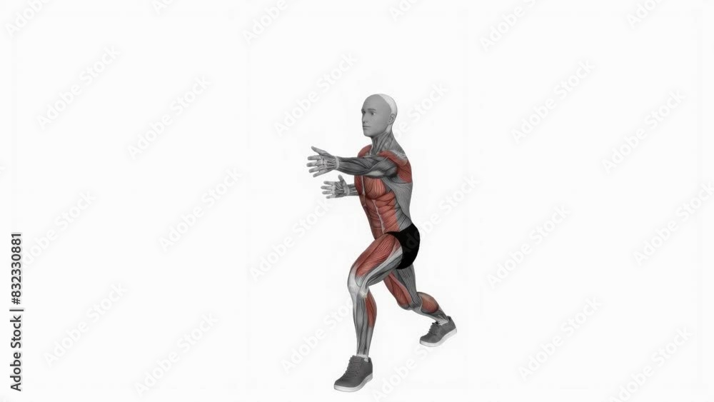 3D illustration animation of a fitness male model doing the archer step back workout 3D illustration animation of a fitness male model doing the archer step back workout