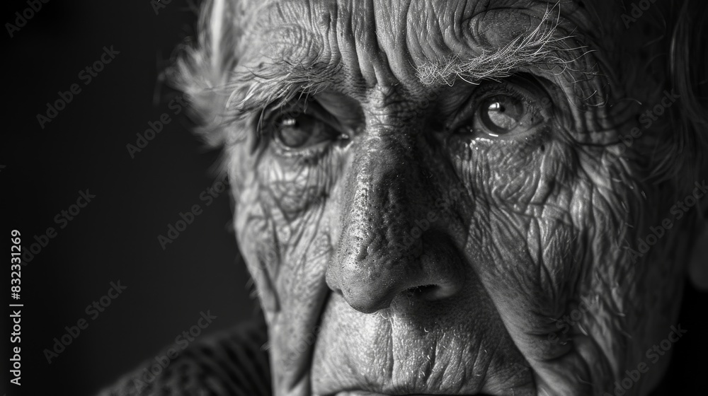 A close-up black and white portrait of an elderly man's face, showing the lines and wrinkles of a life well-lived. His eyes hold a depth of experience and wisdom. A close-up black and white portrait of an elderly man's face, showing the lines and wrinkles of a life well-lived. His eyes hold a depth of experience and wisdom.