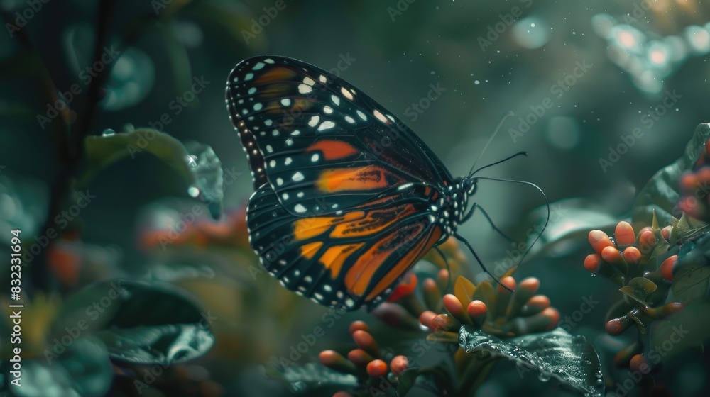 Close up view of a butterfly resting on a plant Close up view of a butterfly resting on a plant