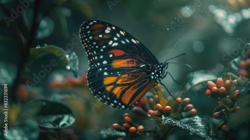 Close up view of a butterfly resting on a plant © 2rogan