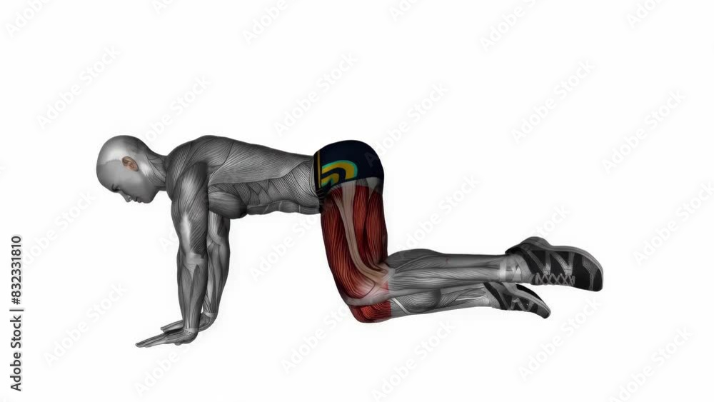 3D illustration animation of a fitness male model doing the fire hydrant bodyweight workout 3D illustration animation of a fitness male model doing the fire hydrant bodyweight workout