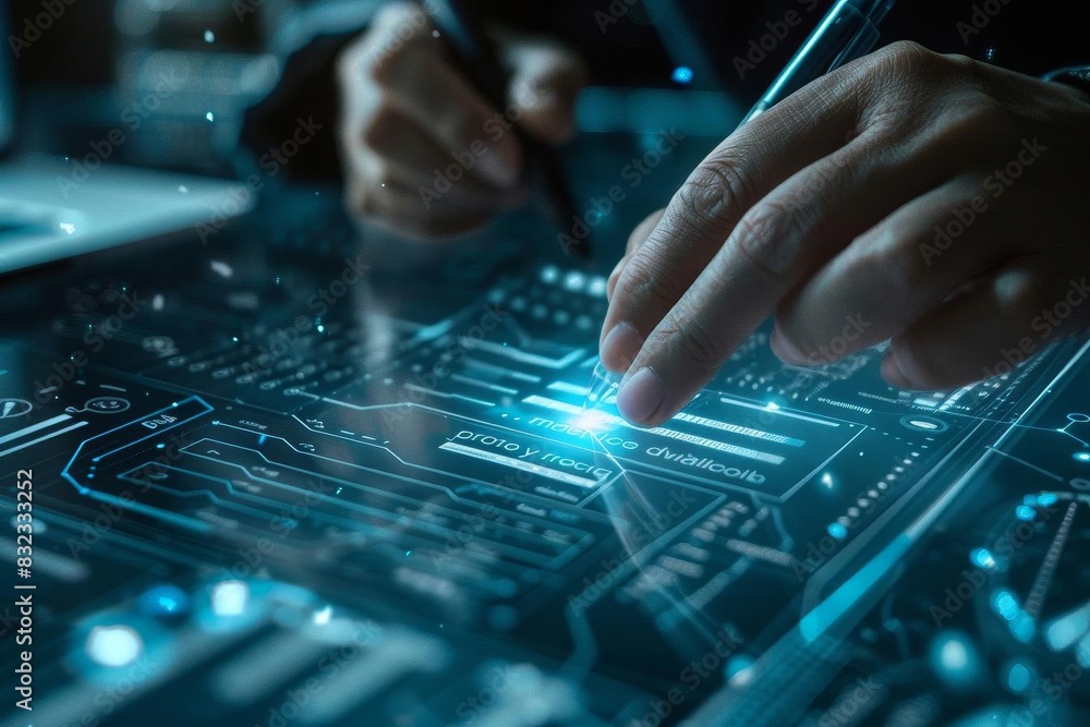 Person signing a document with digital elements Person signing a document with digital elements