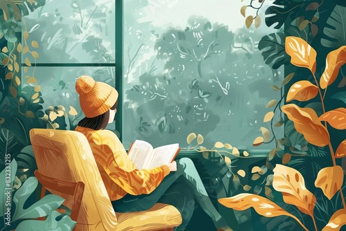 Person reading a book in a cozy corner