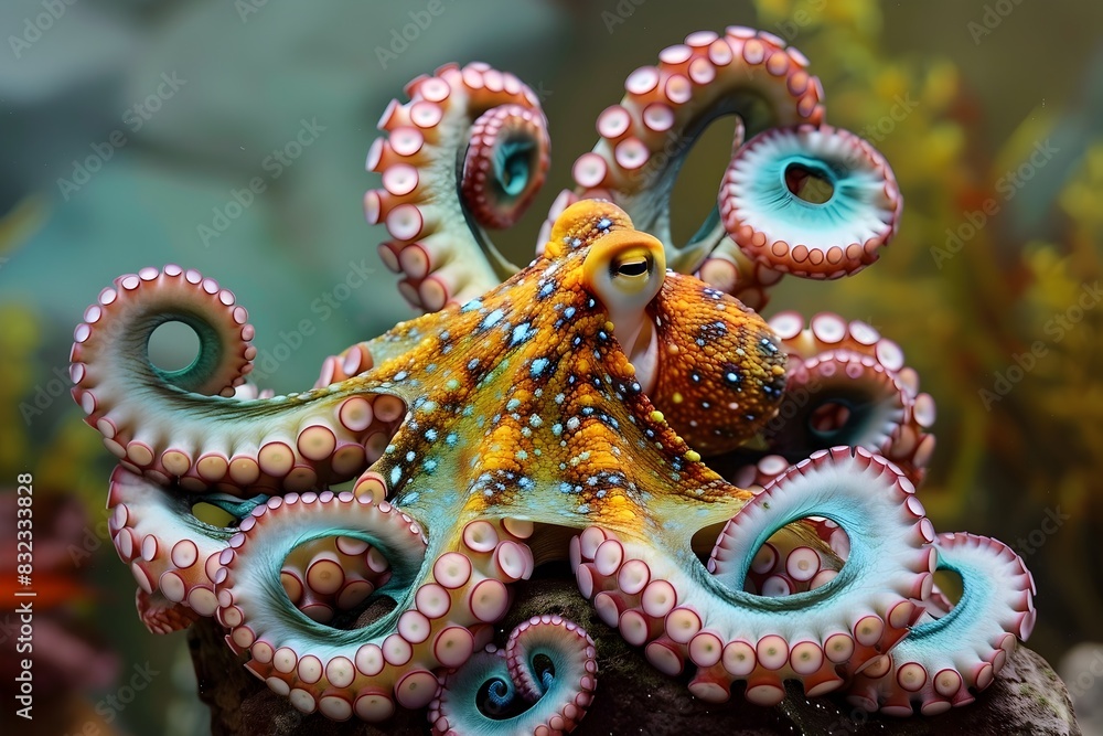 Charming and Colorful Octopus with Vibrant Tentacles in the Underwater Realm Charming and Colorful Octopus with Vibrant Tentacles in the Underwater Realm
