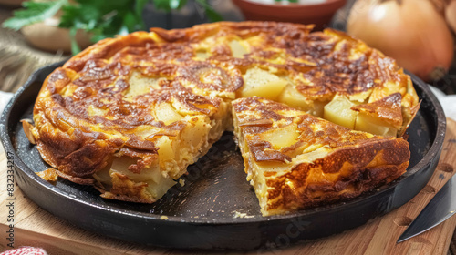 Traditional Spanish Tortilla Dish, Thick Spanish Omelette With Layers Of Thinly Sliced Potatoes And Onions, Cooked Until Crispy And Served In Wedges