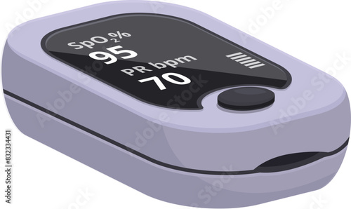 Digital pulse oximeter medical device illustration for monitoring oxygen saturation level and heart rate with noninvasive measurement technology, respiratory support, and clinical tool