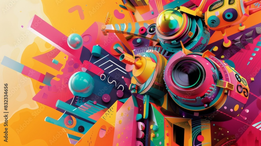 Abstract robot design with geometric shapes and vibrant colors