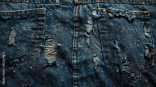 Detailed view of distressed denim emphasizing rugged texture and design