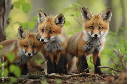 Charming Baby Foxes Playing in the Lush Forest