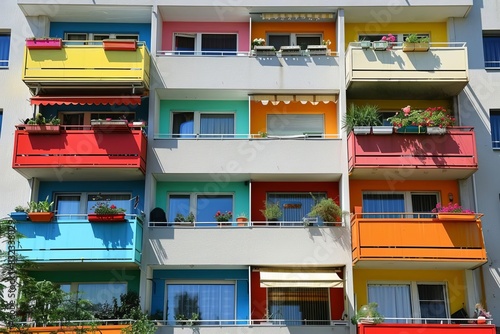 Apartment building with colorful balconies