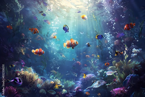 Whimsical Underwater Fantasy Realm with Friendly Marine Creatures