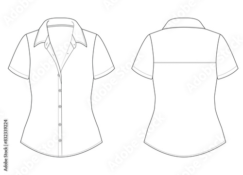 woven top for women office wear in editable vector file sleeve Curved hem formal shirt for girls vector illustration