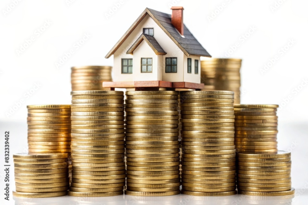 Miniature colorful house on stack coins using as property and financial concept Miniature colorful house on stack coins using as property and financial concept