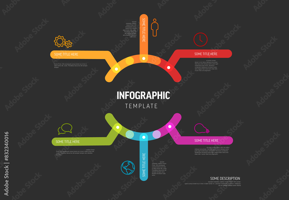 Multipurpose dark infographic layout template with big center and six ...