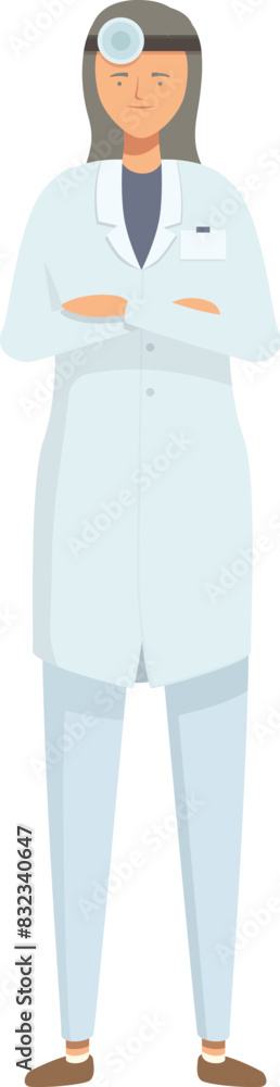 Confident female medical professional doctor standing with crossed arms in white coat vector illustration Confident female medical professional doctor standing with crossed arms in white coat vector illustration