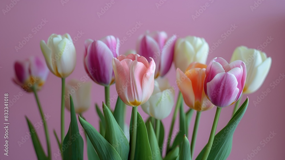 Colorful tulips flowers white blue purple magenta light color background Colorful tulips flowers white blue purple magenta light color background