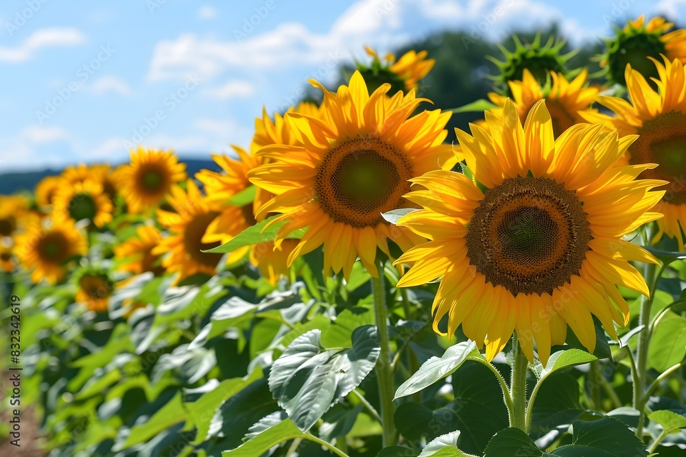Sunlit Fields of Vibrant Sunflowers Blossoming Under a Cloudless Sky Sunlit Fields of Vibrant Sunflowers Blossoming Under a Cloudless Sky