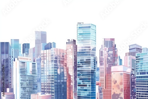 Modern City illustration isolated at white with space for text. Success in business international corporations Skyscrapers banks and office buildings. 