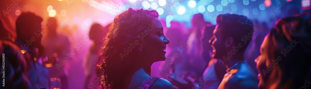 Vibrant nightclub scene with people dancing under colorful lights, enjoying music and atmosphere, perfect for nightlife and social events imagery. Vibrant nightclub scene with people dancing under colorful lights, enjoying music and atmosphere, perfect for nightlife and social events imagery.