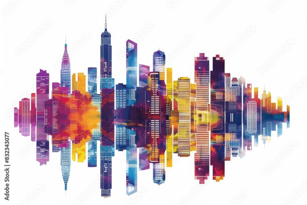 Fototapeta premium Modern City illustration isolated at white with space for text. Success in business international corporations Skyscrapers banks and office buildings. 