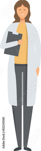 Vector illustration of a woman physician in a lab coat with a clipboard, isolated on a white background