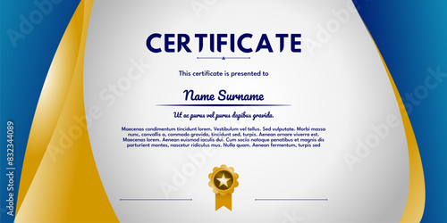 A certificate with a blue and gold gradient background, a gold border, and a gold starburst at the bottom.