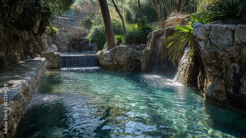 A thermal spa powered by geothermal energy  showing pools of naturally heated water set in a tranquil  natural setting  demonstrating another beneficial use of geothermal heat.