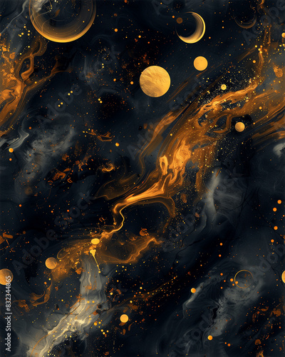 A painting of a galaxy with many stars and planets